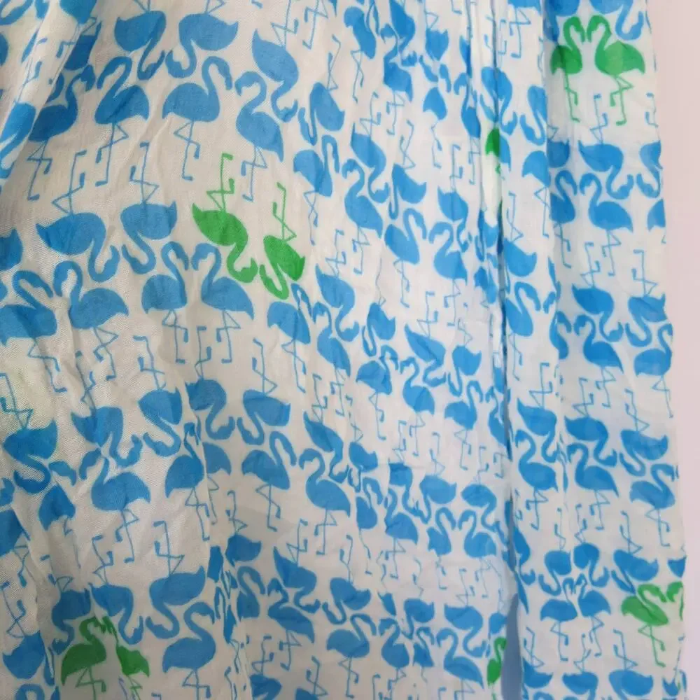 FLAMINGO Scarf Light Weight  White 20x71 Beach Summer Fringe Festival Colorful